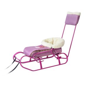 Комплект "Дівчинка" (санки "Експрес фуксія"+ручка+спинка+Чохол "Рожевий перламутр"/хутро)