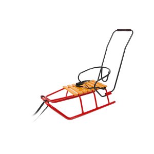 Санки "Юніор" червоні з поперечною планкою оранж, чорна спинка і РТК