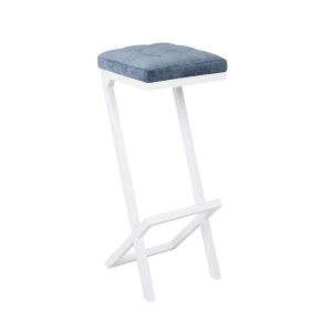 Стілець барний м’який "Платан" синій/каркас білий