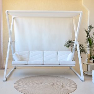 Гойдалка преміум "Білий лотос" (4-х місна, Тканина Тедді)