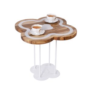 Журнальний стіл "Агат білий", Горіх 650*650 мм/Білий каркас