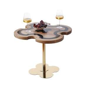 Журнальний стіл "Агат чорний", Горіх 700*700 мм/Золотий каркас