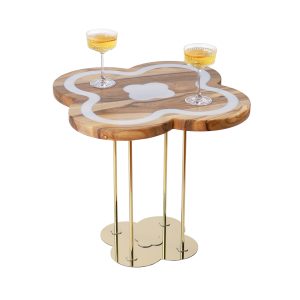 Журнальний стіл "Агат білий", Горіх 650*650 мм/Золотий каркас