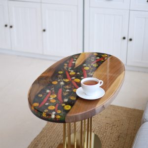 Журнальний стіл Овал, Квіти на золоті №5