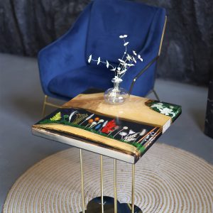 Журнальний стіл Квадрат, Квіти на золоті №4